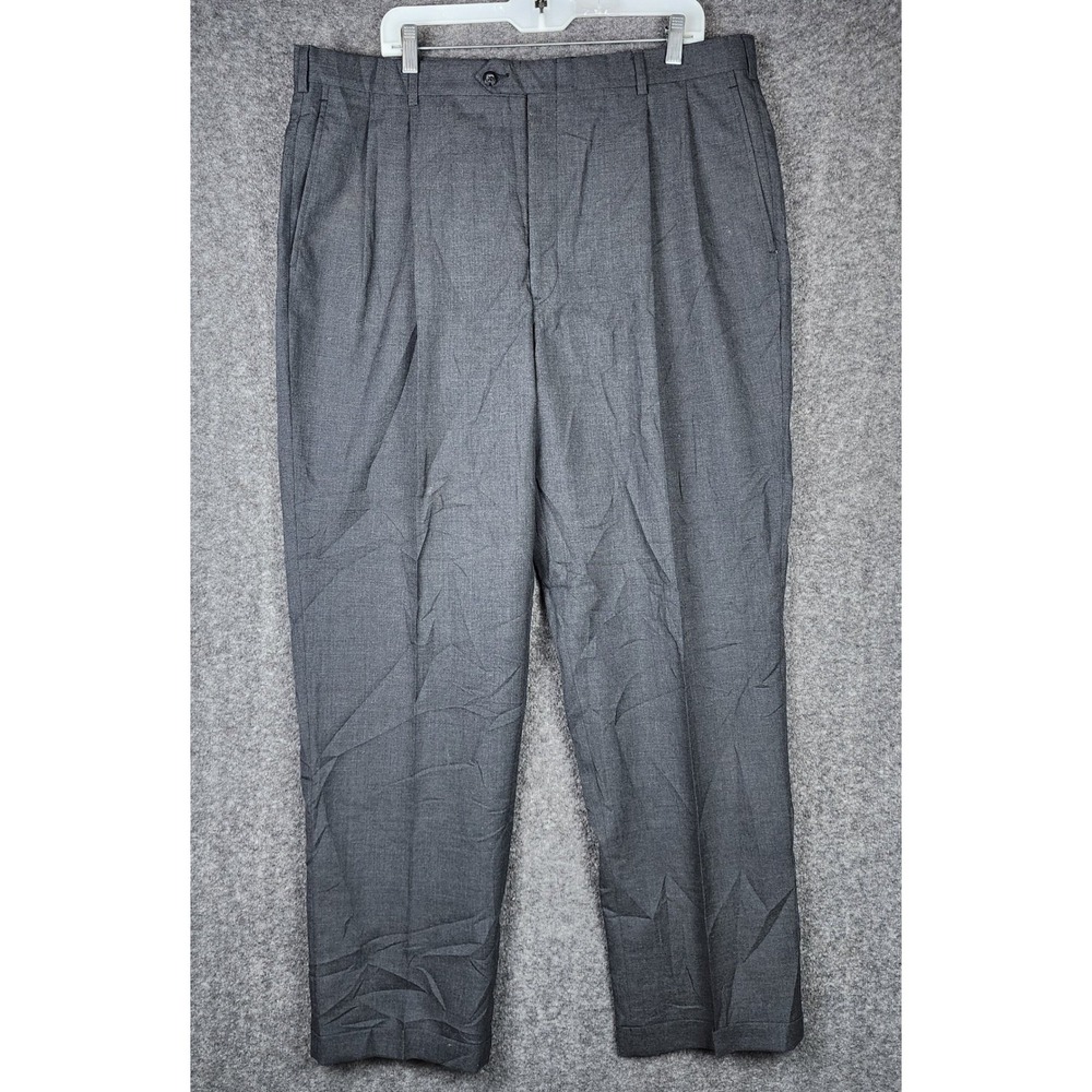 Evan Picone Dress Pants Mens 40 Charcoal Grey Pleated Worsted Wool Blend Cuffed